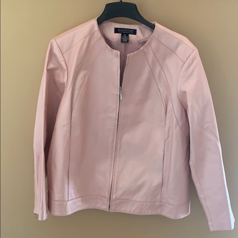Pearlized Pink Leather Moto Jacket